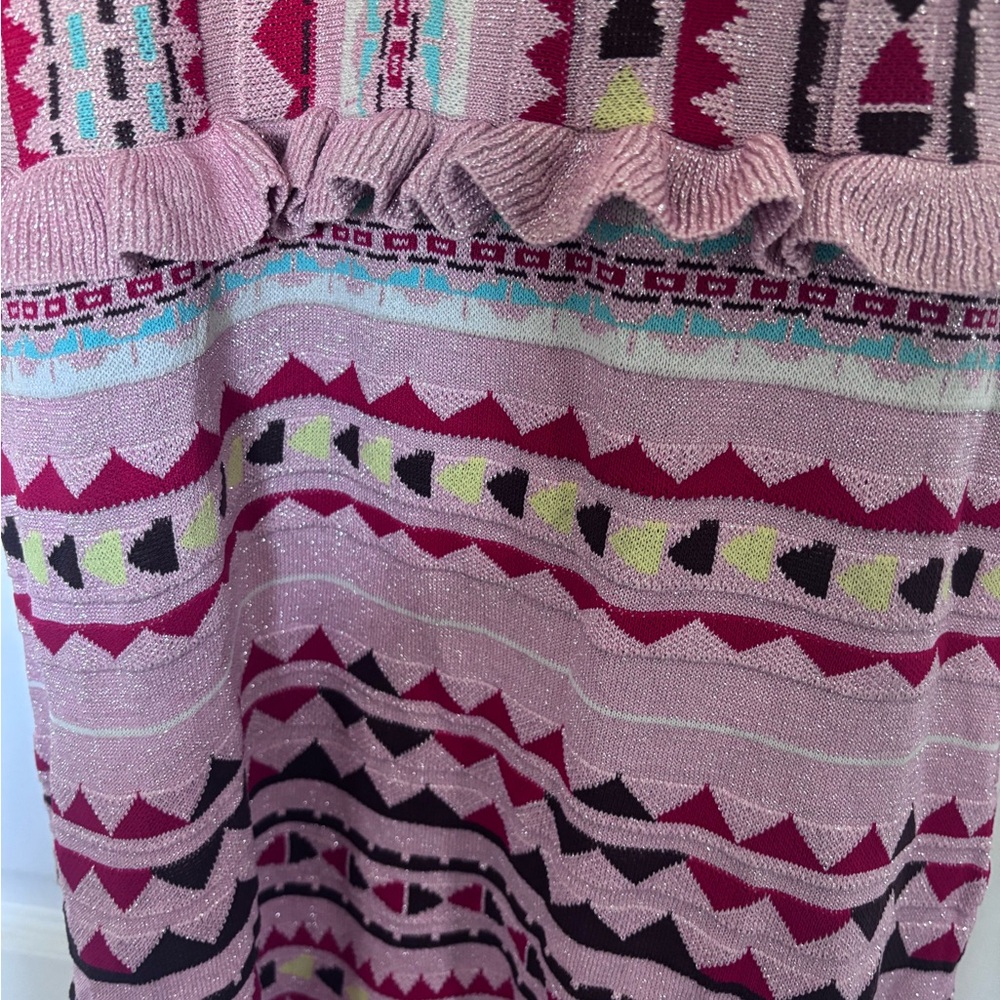 Pink Patterned Ruffle Sleeve Knit Dress - Picture 6 of 6